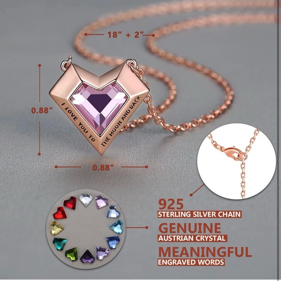 Rose Gold Pink Crystal Heart Pendant Necklace - October Birthstone - Picture 3 of 6
